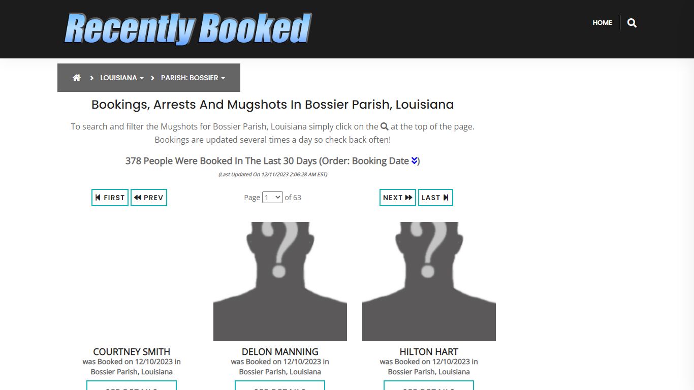 Bookings, Arrests and Mugshots in Bossier Parish, Louisiana